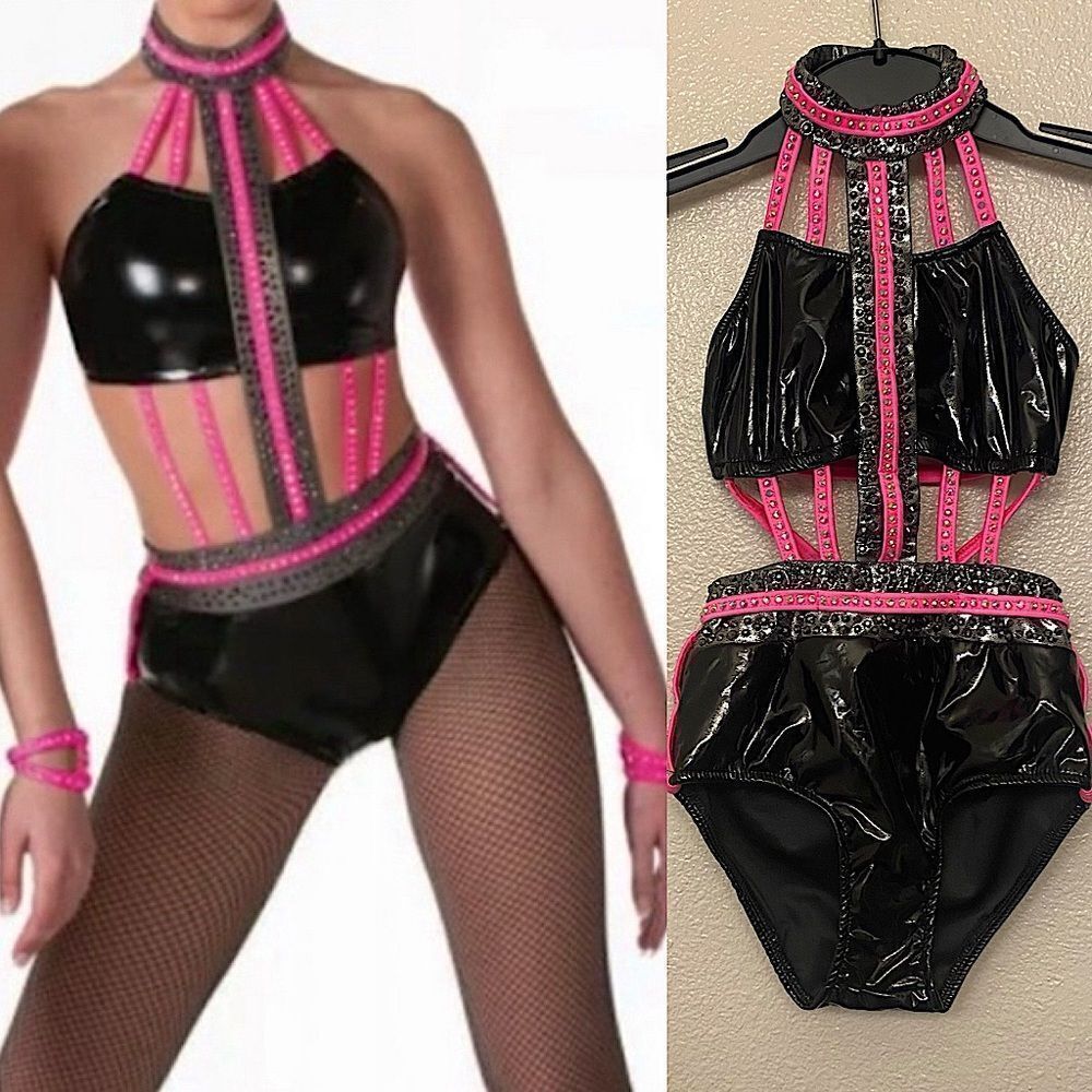 Glamour mature faux leather goth grunge studed Dance costume solo Dirty Diana SA